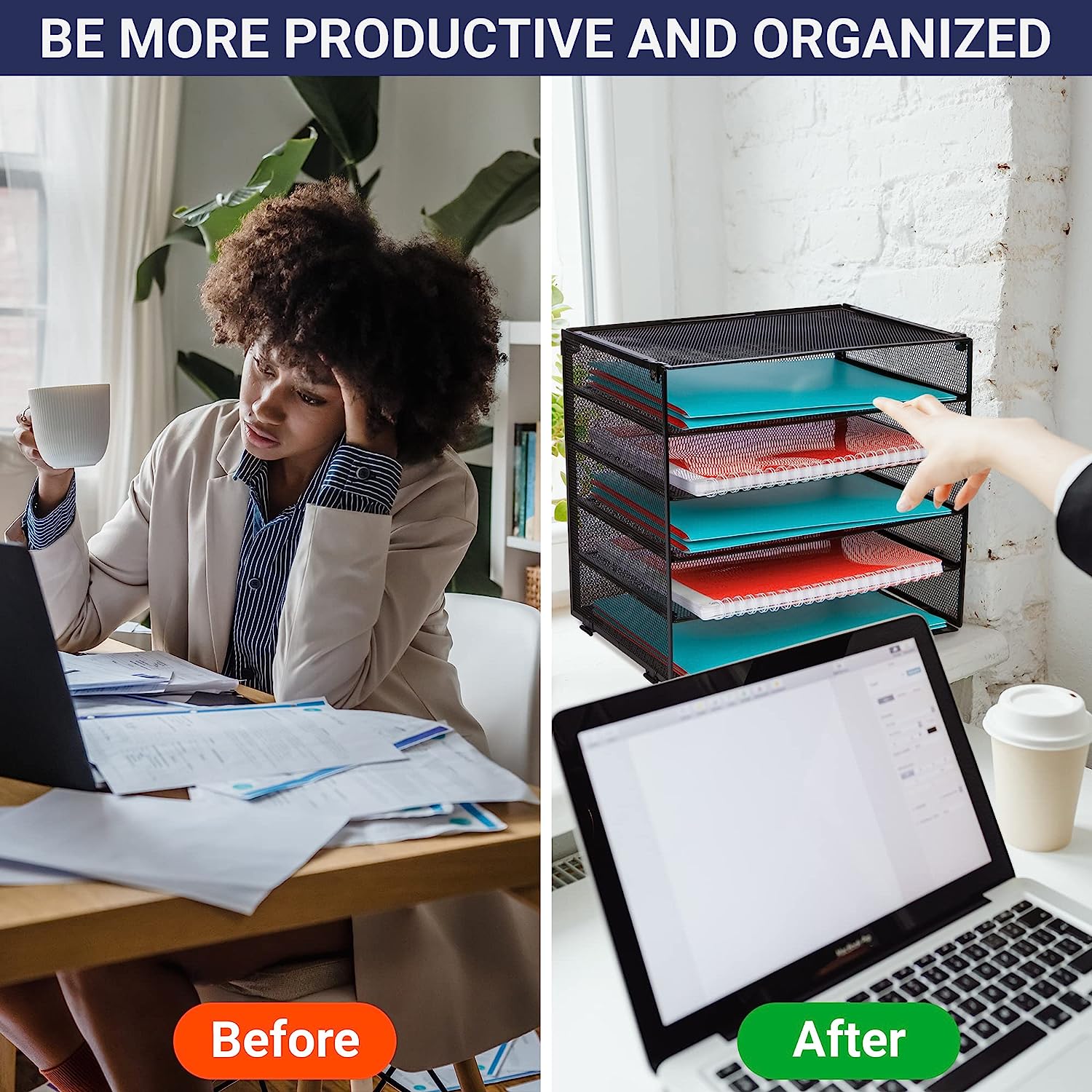 Desk Organizer with 6 Tiers, Paper Tray for Office Supplies, Letters, Billls, Folders, Files, Binders. Desk Organizers and Accessories for Home, Office, School. Office Organization with Style - Image 5